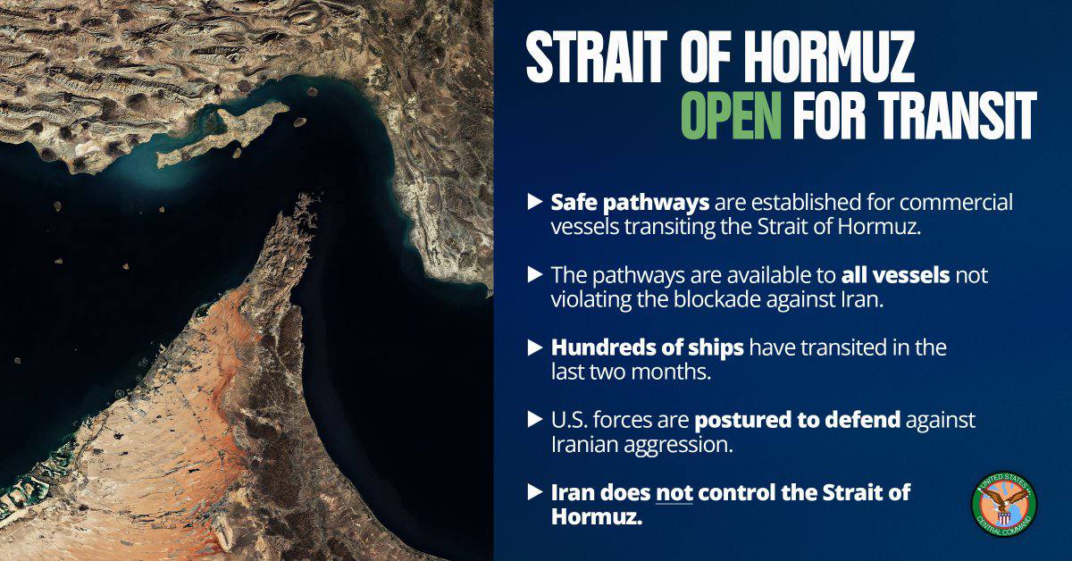 CENTCOM: “STRETTO DI HORMUZ APERTO AL TRANSITO”