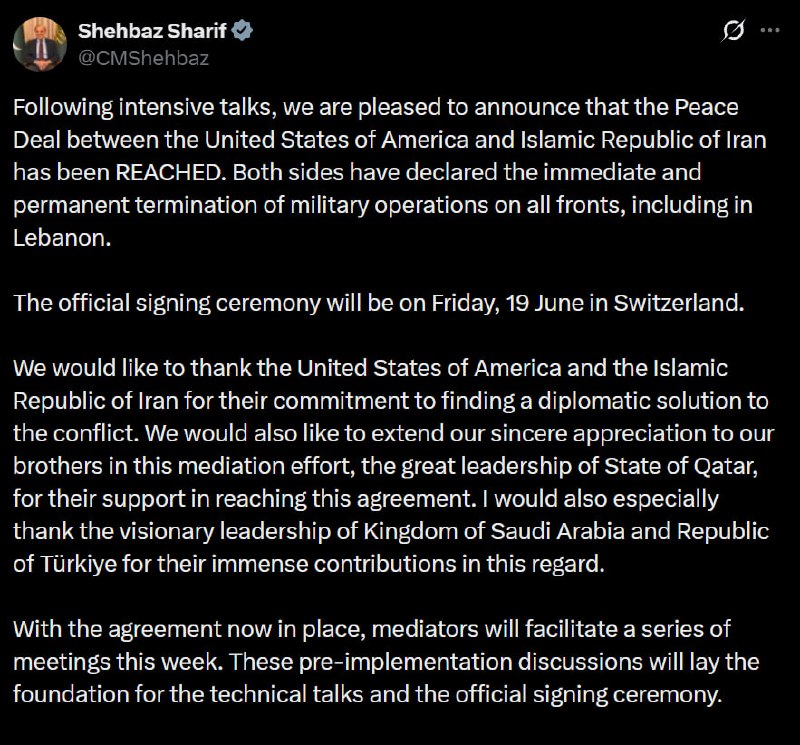 PAKISTAN, SHARIF: “L’ACCORDO È STATO FIRMATO