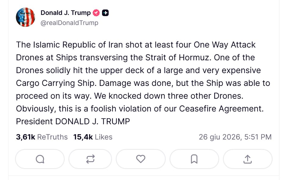 TRUMP: “L’IRAN HA VIOLATO IL CESSATE IL FUOCO”