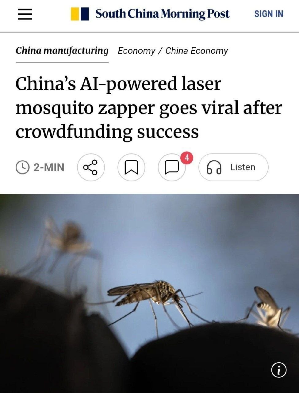 UN DISPOSITIVO LASER BASATO SULL’INTELLIGENZA ARTIFICIALE, IN GRADO DI ABBATTERE LE ZANZARE IN VOLO, HA RACCOLTO 2,7 MILIONI DI DOLLARI