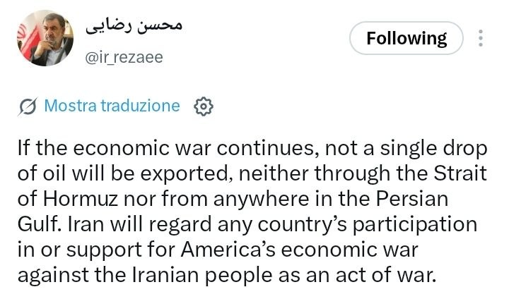 IRAN MINACCIA BLOCCO TOTALE DELL’ESPORTAZIONE DI PETROLIO DAL GOLFO IRAN MINACCIA BLOCCO TOTALE DELL’ESPORTAZIONE DI PETROLIO DAL GOLFO
