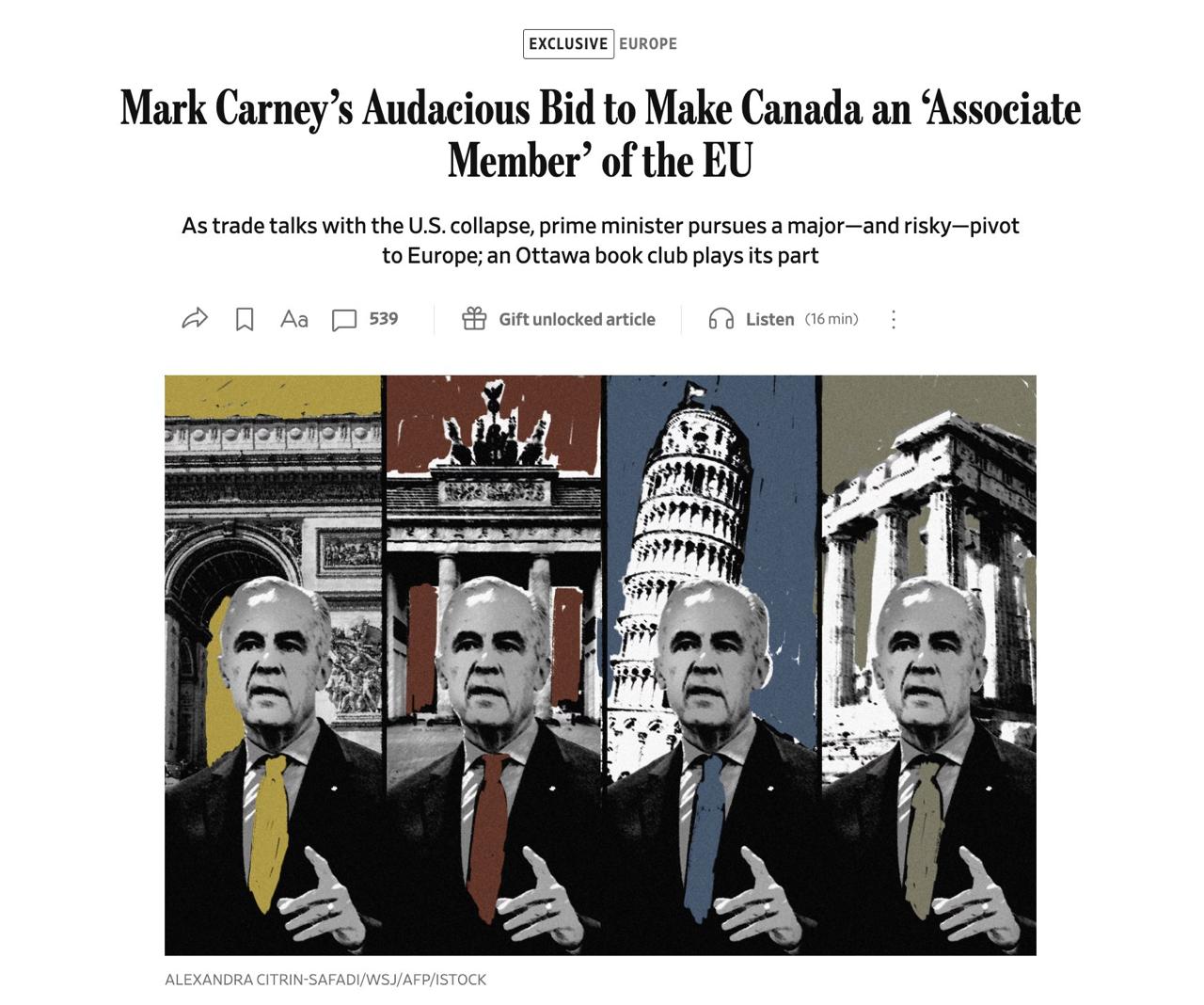 WSJ: CANADA VALUTA RAPPORTO DI “MEMBRO ASSOCIATO” CON EU