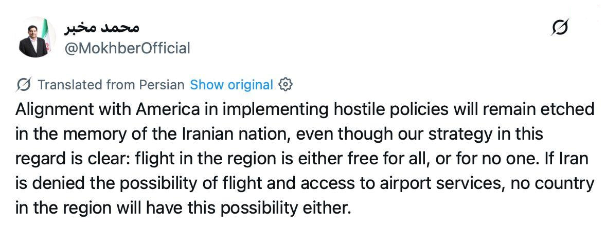 L’IRAN AVVERTE SULLE CONSEGUENZE DI UN BLOCCO DELLE SUE COMPAGNIE AEREE