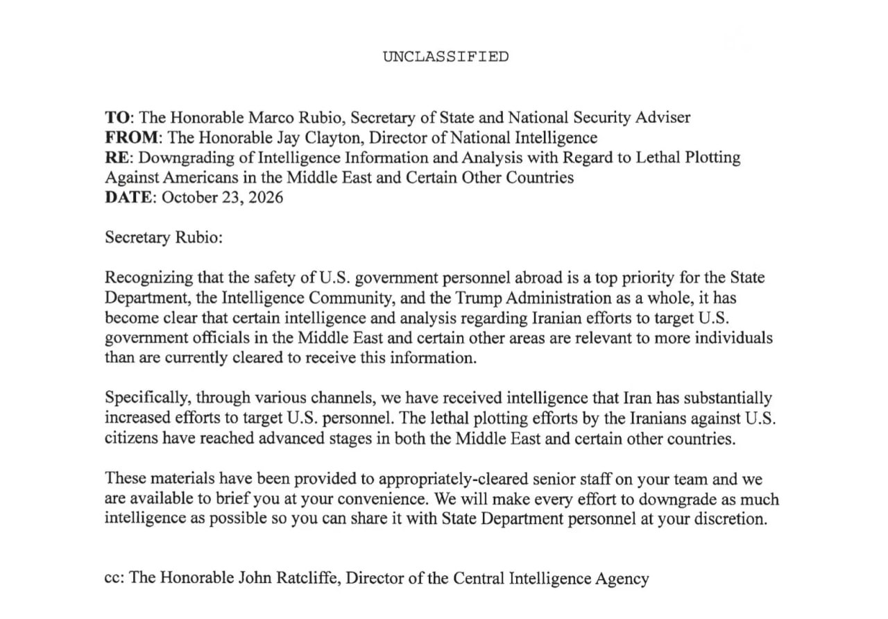 MEMO DELL’INTELLIGENCE USA AVVISA CHE L’IRAN HA PIANI “AVANZATI” PER UCCIDERE FUNZIONARI ALL’ESTERO
